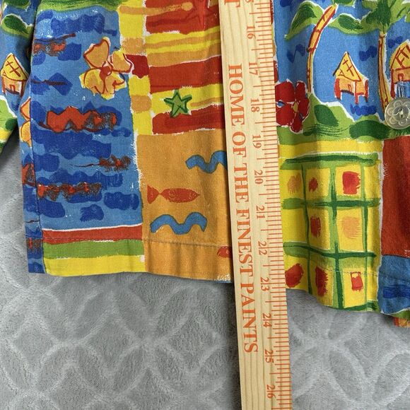 Vtg Coldwater Creek Top Womens L Colorful Tropical Boxy Button Shirt Art to Wear - Picture 10 of 13